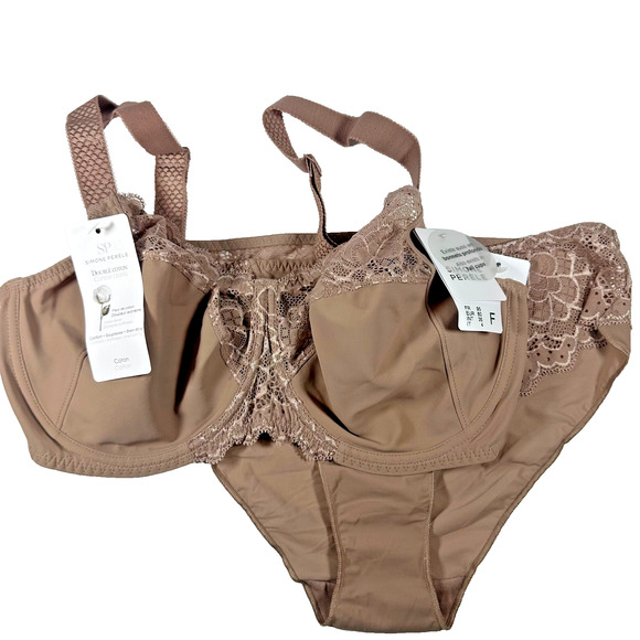 Simone Perele Bra 36F Caresse Full Cup U/W + Large Bikini Panties Coco Brown NWT - Picture 1 of 15